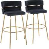 Cinch 30" Swivel Bar Stool in Gold & Black Velvet with Round Footrest (Set of 2)